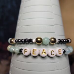 Handmade Crystal Bracelet Stack | Peace&Grounding Set | Amazonite Hematite Pearl
